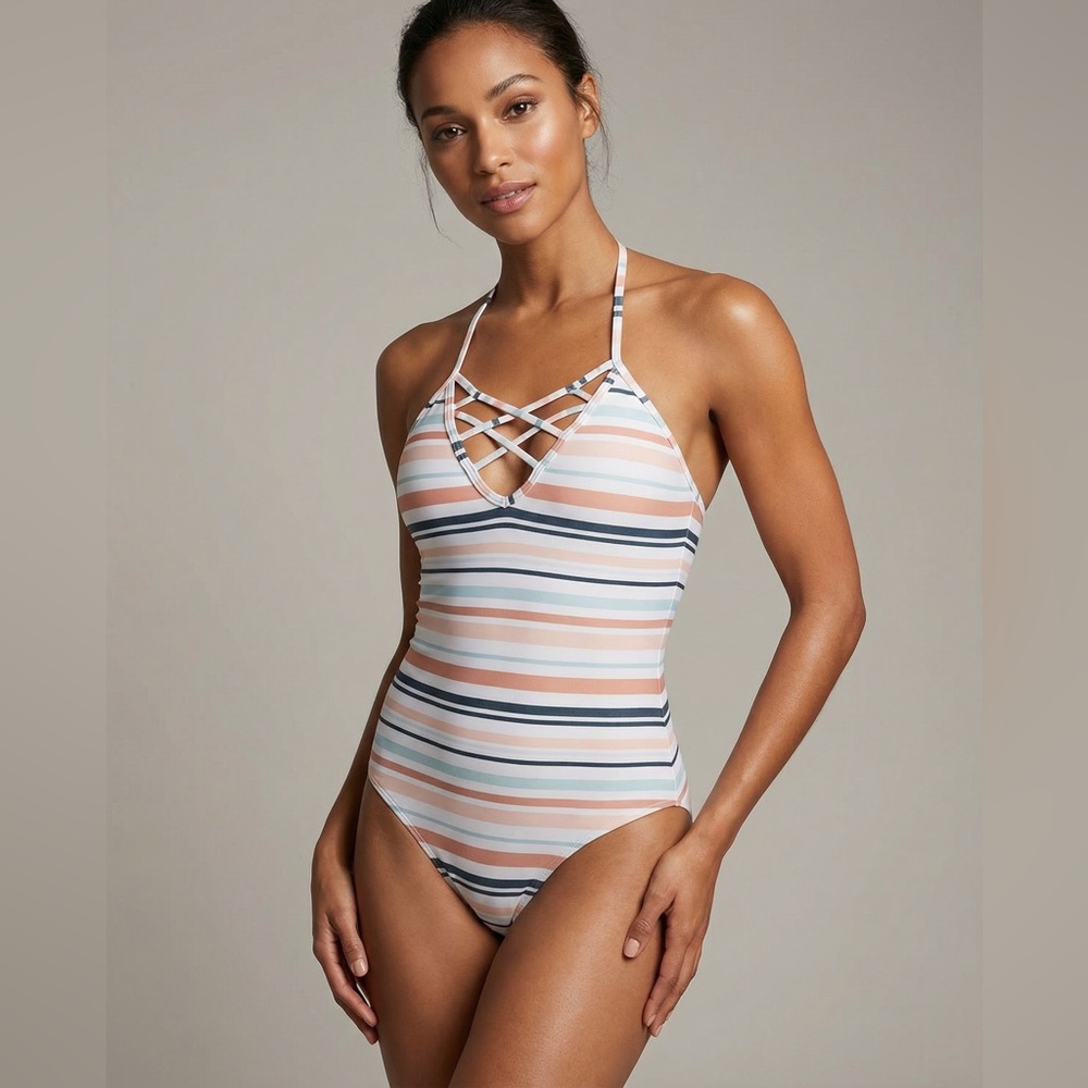 Striped Halter Kids One Piece Swimsuit